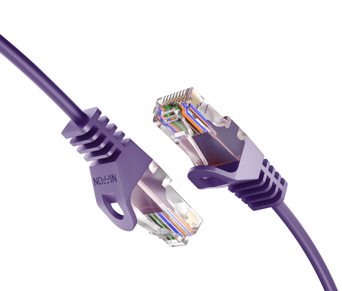 CAT6 Ultra Slim Patch Cable, UTP, 28AWG, 550MHz, Pure Bare Copper, Snagless RJ45, Flex Series Purple