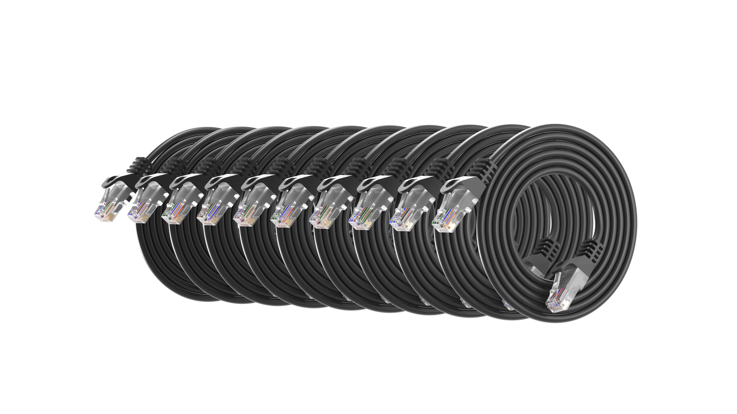 Ultra Slim Cat6 Network Cable, UTP, 28AWG Black Pack of 10