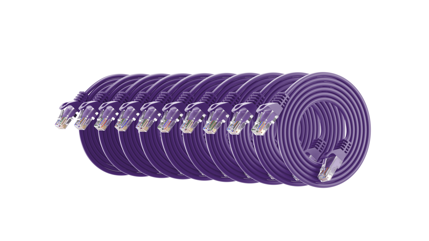 CAT6 Patch Cable, UTP, 24AWG, 550MHz, Pure Bare Copper, Snagless RJ45, Bend Series Ethernet Purple Pack of 10