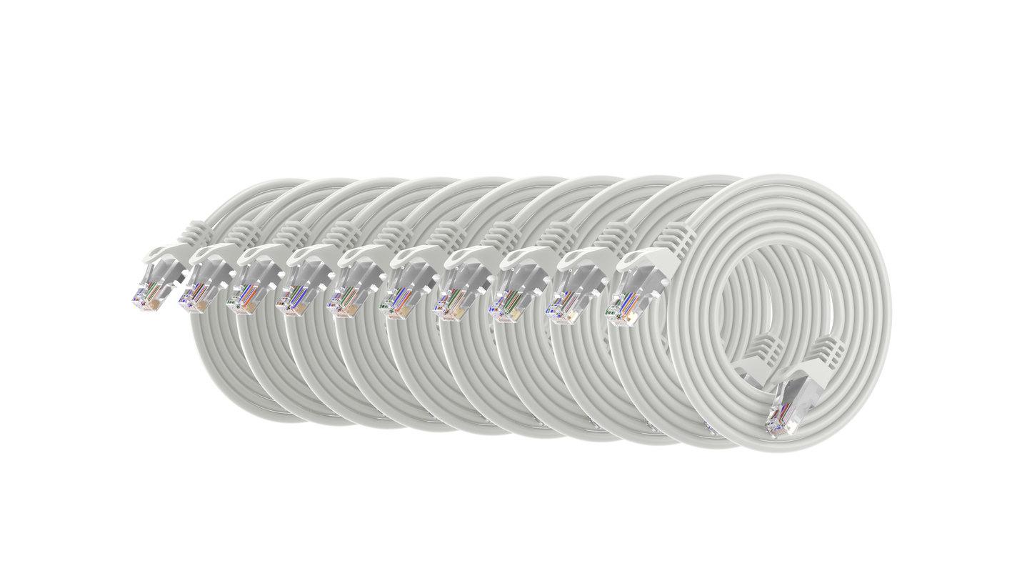 Ultra Slim Cat6 Network Cable, UTP, 28AWG White Pack of 10
