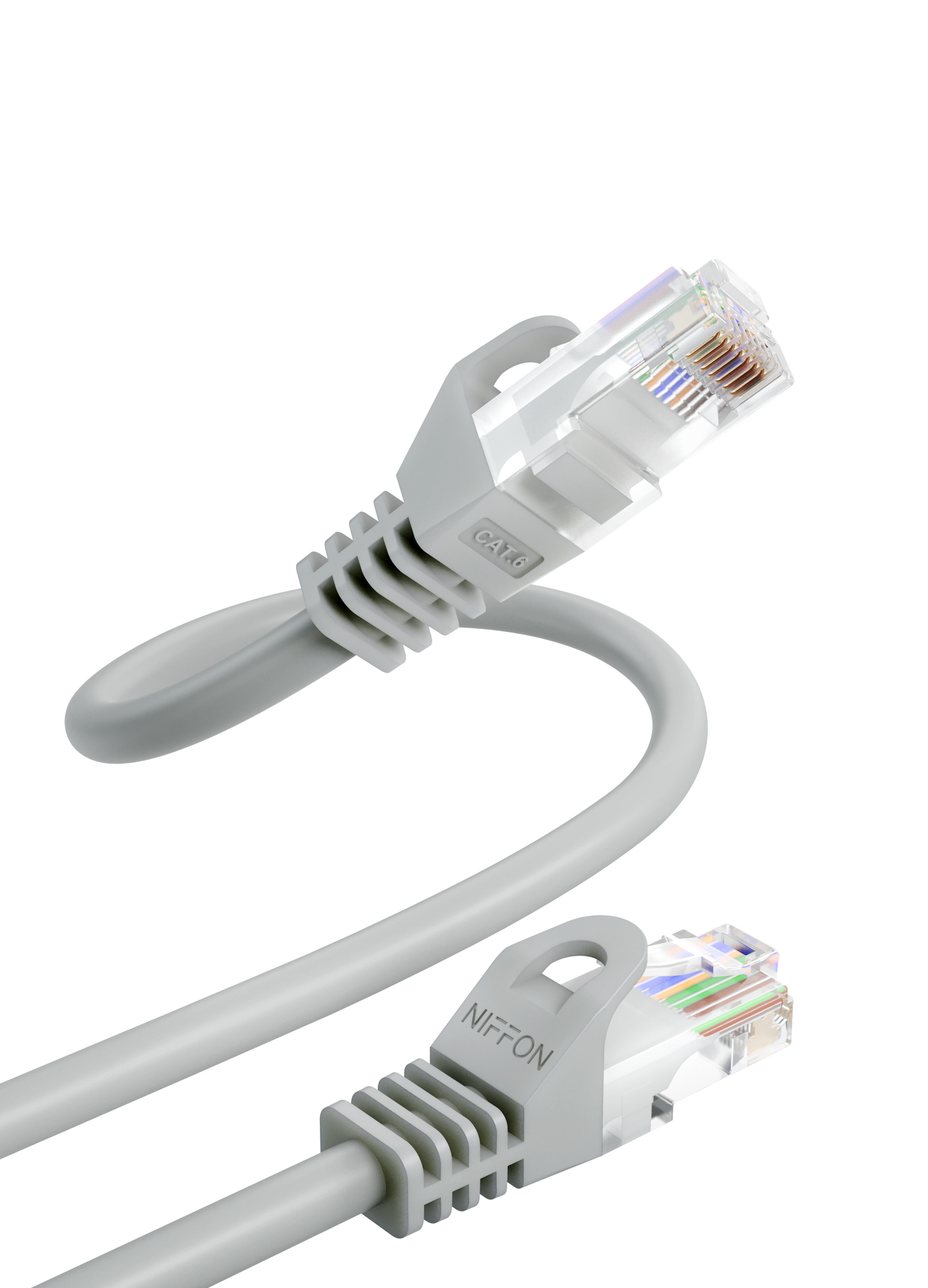 CAT6 Patch Cable, UTP, 24AWG, 550MHz, Pure Bare Copper, Snagless RJ45, Bend Series Ethernet Grey