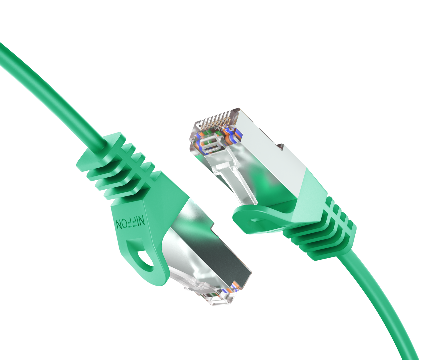 Cat6a Slim Shielded Patch Cable, 30AWG, 10G, Pure Bare Copper, Snagless RJ45, Flex Series Ethernet Cable Green
