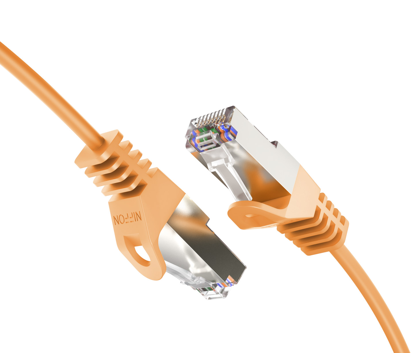 Cat6a Slim Shielded Patch Cable, 30AWG, 10G, Pure Bare Copper, Snagless RJ45, Flex Series Ethernet Cable Orange