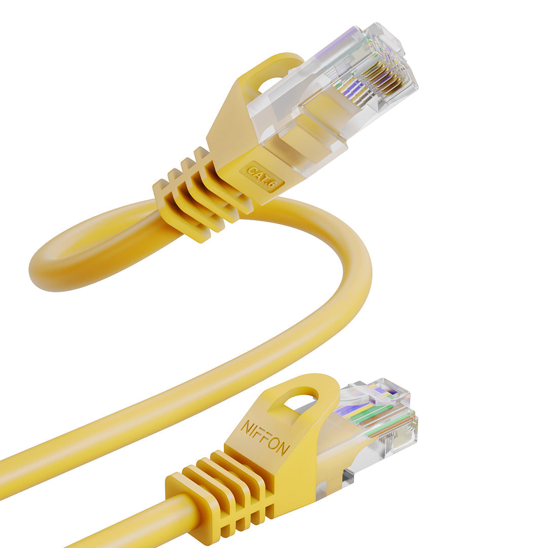 CAT6 Patch Cable, UTP, 24AWG, 550MHz, Pure Bare Copper, Snagless RJ45, Bend Series Ethernet Yellow