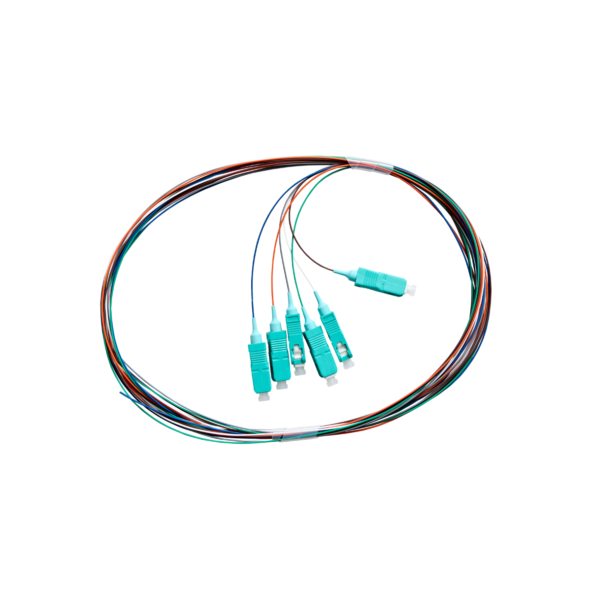 Fibre Pigtail SC OM4 Multimode 2m - 6 pack Rainbow - Aqua Connector | Backward Compatible With OM3