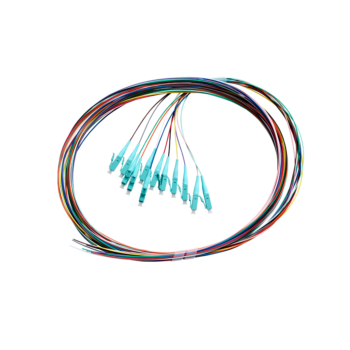 Fibre Pigtail LC OM4 Multimode 2m - 12 pack Rainbow - Aqua Connector | Backward Compatible With OM3