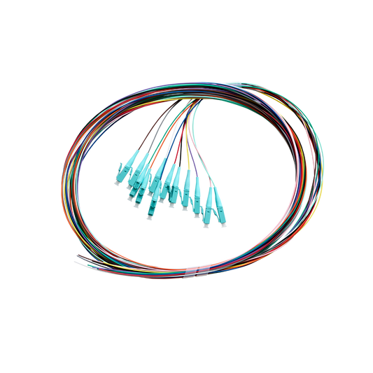 Fibre Pigtail LC OM4 Multimode 2m - 12 pack Rainbow - Aqua Connector | Backward Compatible With OM3