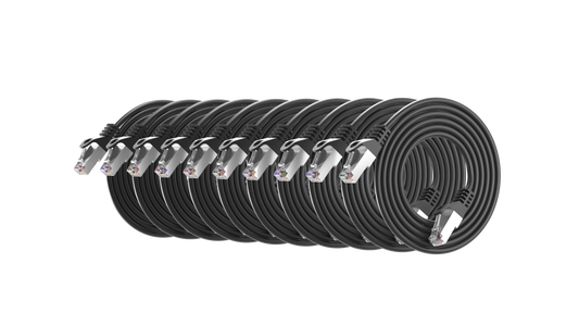 Cat6a Slim Shielded Patch Cable, 30AWG, 10G, Pure Bare Copper, Snagless RJ45, Flex Series Ethernet Cable Black Pack of 10