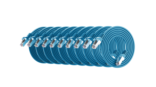Cat6a Slim Shielded Patch Cable, 30AWG, 10G, Pure Bare Copper, Snagless RJ45, Flex Series Ethernet Cable Blue Pack of 10