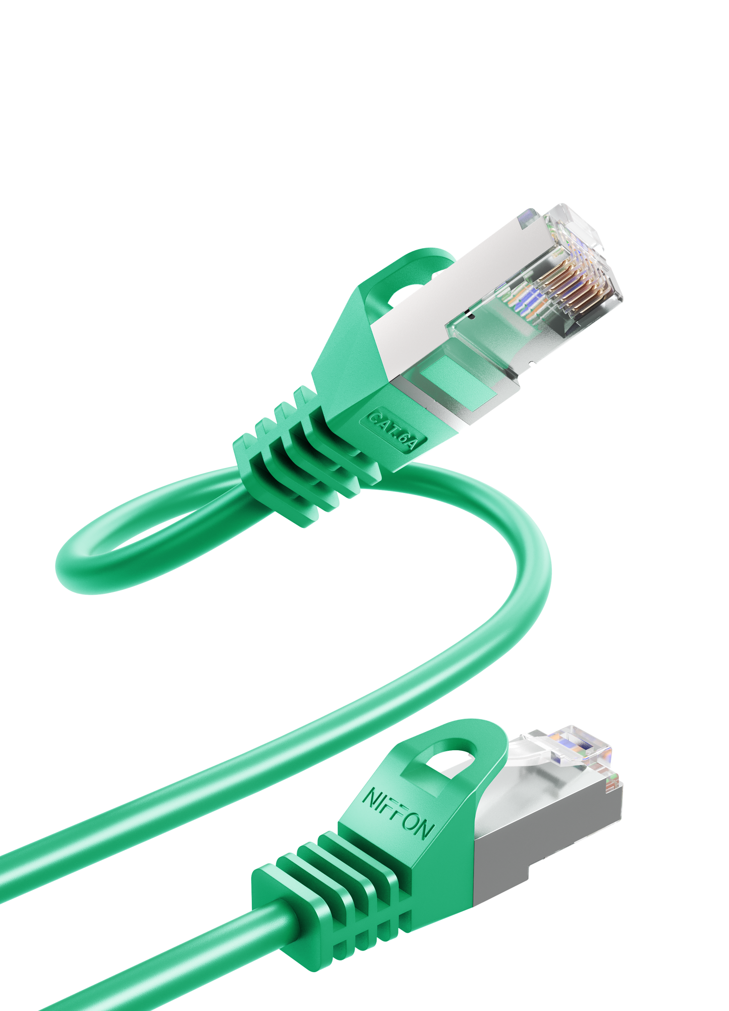 Cat6a Patch Cable, S/FTP, 26AWG, 10G, Pure Bare Copper, Snagless RJ45, Bend Series Ethernet Cable Green