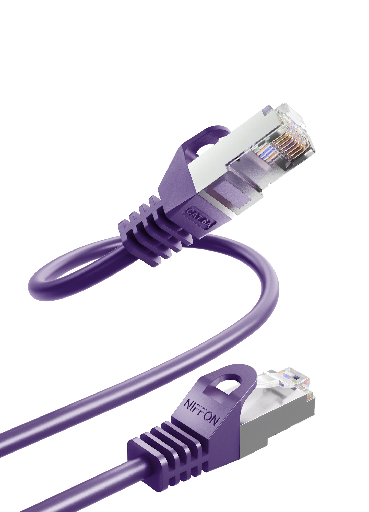 Cat6a Patch Cable, S/FTP, 26AWG, 10G, Pure Bare Copper, Snagless RJ45, Bend Series Ethernet Cable Purple