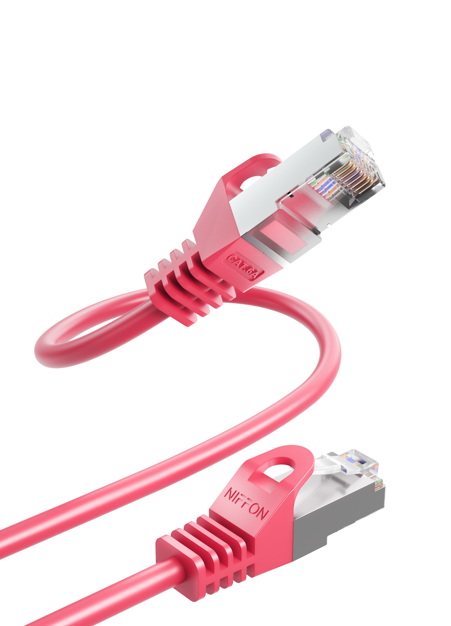 Cat6a Patch Cable, S/FTP, 26AWG, 10G, Pure Bare Copper, Snagless RJ45, Bend Series Ethernet Cable Pink