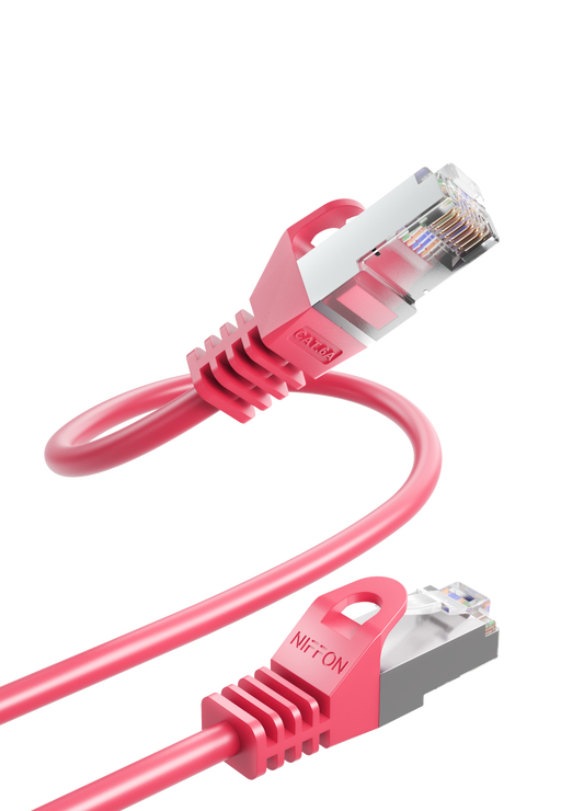 Cat6a Patch Cable, S/FTP, 26AWG, 10G, Pure Bare Copper, Snagless RJ45, Bend Series Ethernet Cable Pink