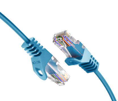 Cat6a Slim Patch Cable, 30AWG, 10G, Pure Bare Copper, Snagless RJ45, Flex Series Ethernet Cable Blue