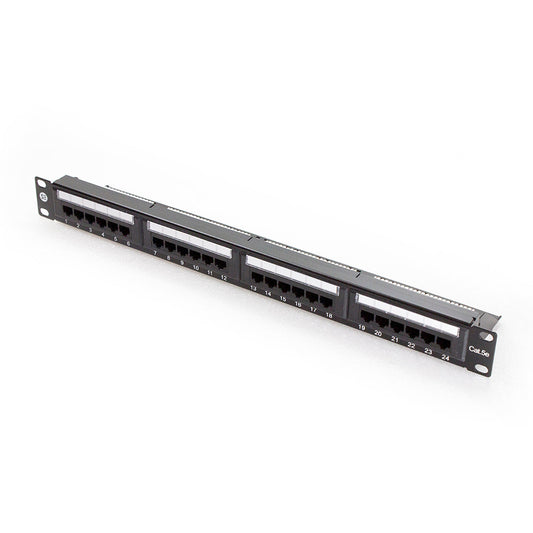 NIFFON 24 Port CAT5e Patch Panel - 1RU, UTP- Includes Cable Management Bar